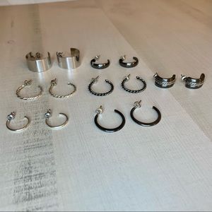 Lot of 7 Sets of Stud Hoop Earrings Silver & Gunmetal Tone